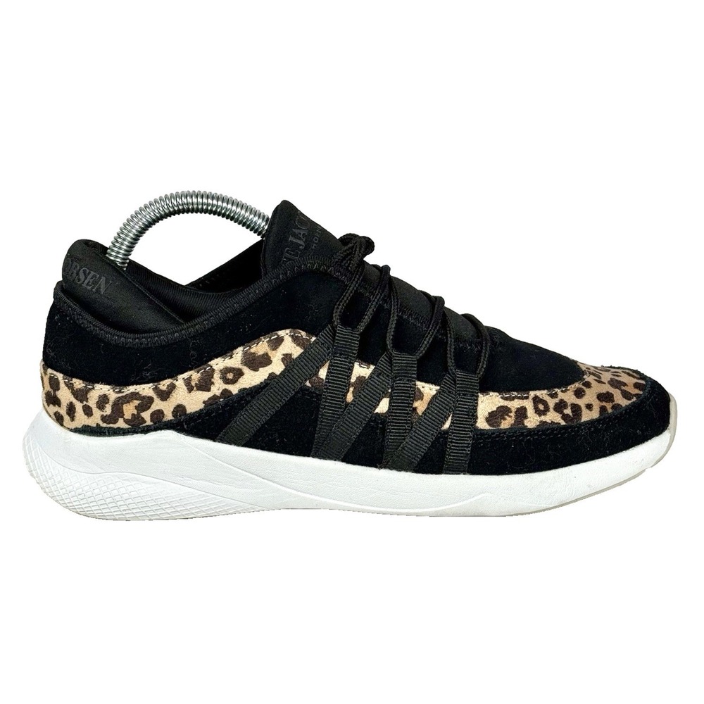 ILSE JACOBSEN Black Leopard Knit Sneaker Shoes EU 39 US 8.5-9 Amber4010
